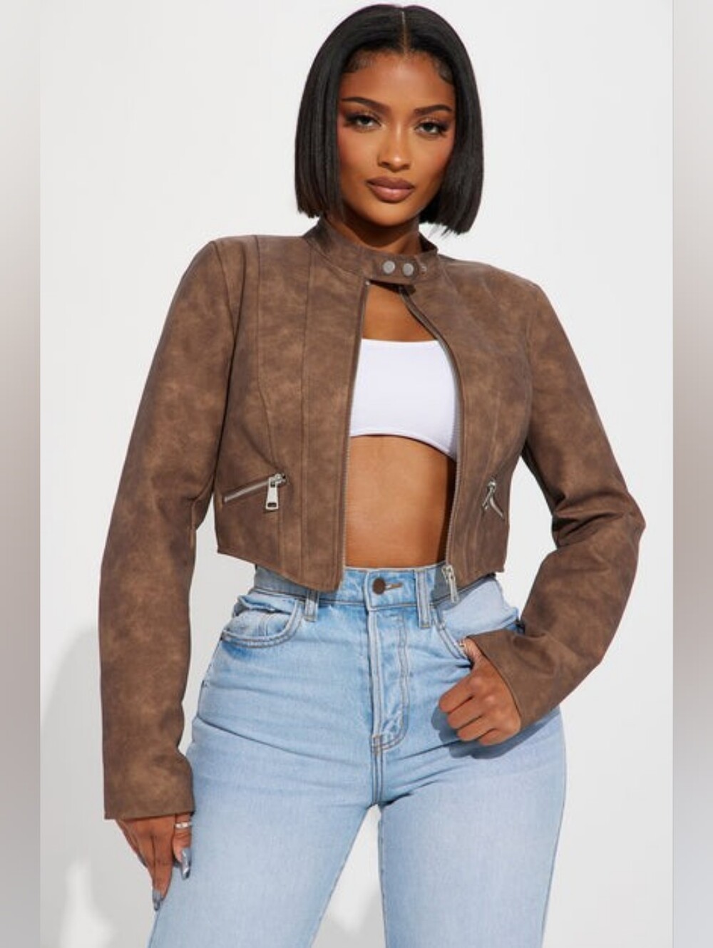 Fashion NOVA  Desert Babe Washed Faux Leather Moto - Brown Sz XS NWT
